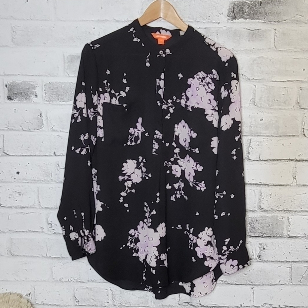 Joe Fresh Sheer Black Floral Half Button Women's Blouse